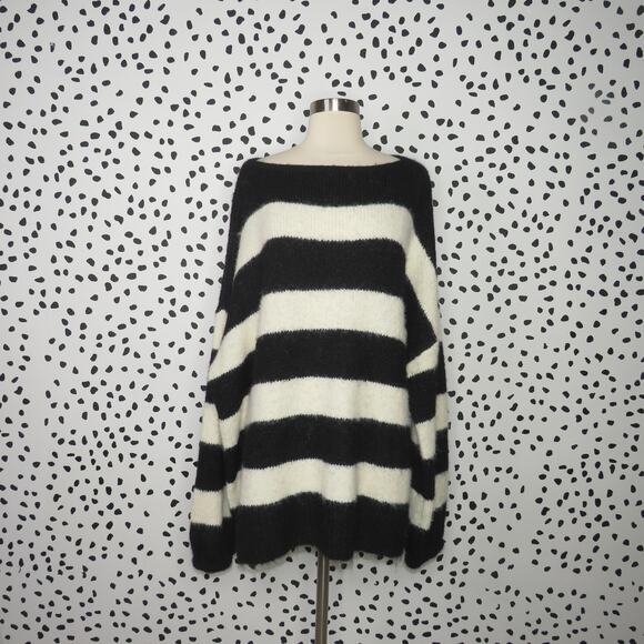 For Love & Lemons Black & White Striped Meggy Oversized Sweater - Picture 2 of 10